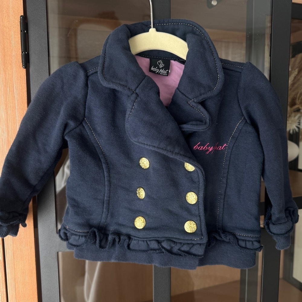 Vintage y2k baby phat jacket infant girl button embroidered cat logo coat ruffle